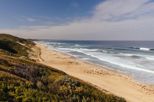 The famous London Bridge near Portsea Surf Beach on a sunny autumn day in Portsea, Victoria, Australia