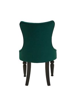 green fabric chair in vintage style with wooden legs isolated on white background, back view. retro furniture in classical style, interior, home design