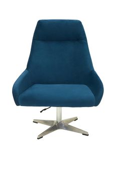 blue office fabric armchair on metal rack isolated on white background, front view. modern furniture, interior, home design