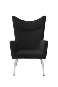 black office fabric armchair on metal legs isolated on white background, front view. modern furniture, interior, home design