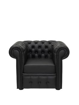 vintage black leather comfortable armchair isolated on white background, front view. retro furniture, interior, home design