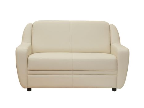 small beige contemporary leather couch isolated on white background, front view. modern furniture in minimal style, interior, home or office design
