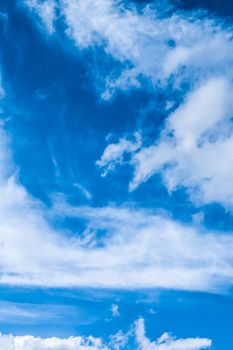 Nature backdrop, solar energy and spiritual concept - Blue sky background, white clouds and bright sunlight