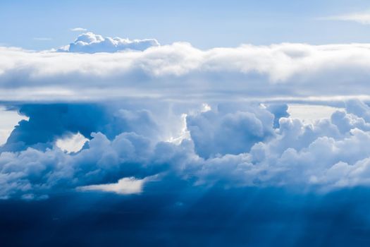 Nature backdrop, solar energy and spiritual concept - Blue sky background, white clouds and bright sunlight