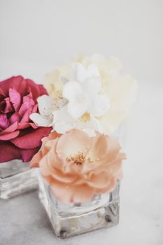 Wedding decor, floral background and beautiful home garden concept - Vintage roses on marble