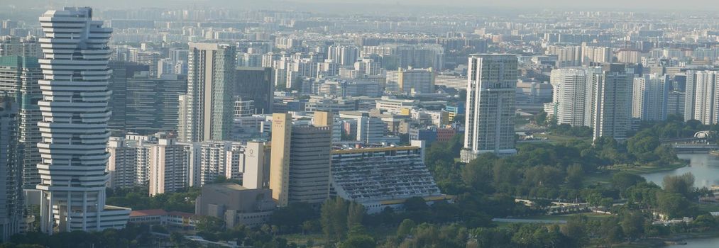 high angle view of singapore city buildings sunny day ,