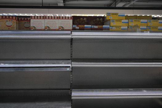 Empty supermarket shelves, selective focus ,