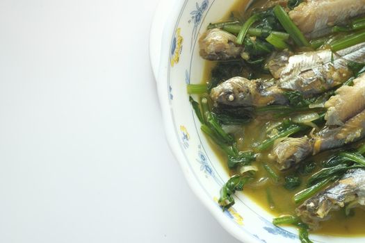 Close up of homemade indian curry fish.