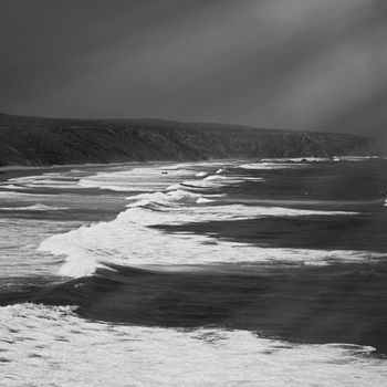 Coastal art print, monochrome and seascape concept - Atlantic ocean coast scenery, fine art