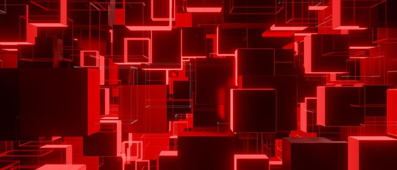 Red abstract background light squares 3d render