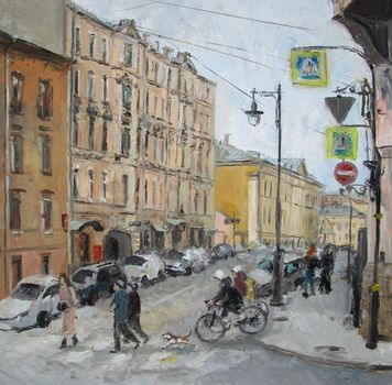 Grey day in Saint Petersburg, oil painting . High quality photo