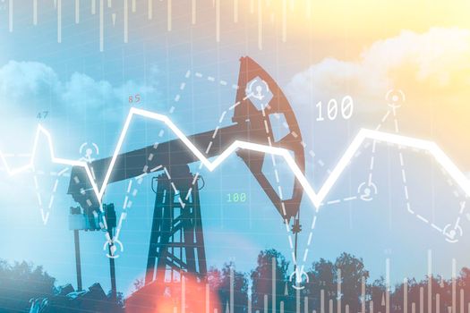 Oil trading schedule. Buying oil on the screen. Trading on the stock exchange for the purchase of oil. Falling and rising prices per barrel.