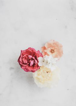 Wedding decor, floral background and beautiful home garden concept - Vintage roses on marble