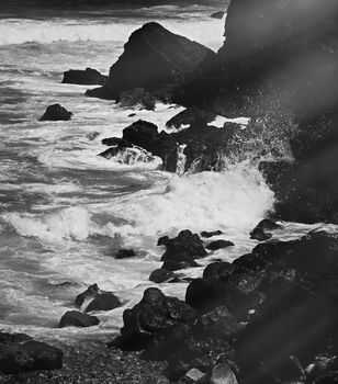 Coastal art print, monochrome and seascape concept - Atlantic ocean coast scenery, fine art