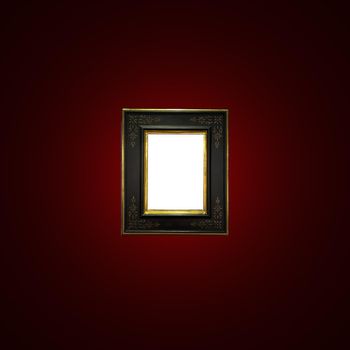 Antique art fair gallery frame on royal red wall at auction house or museum exhibition, blank template with empty white copyspace for mockup design, artwork concept