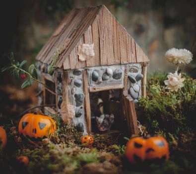 Pretty domestic mice on Haloween costume party with pupmpkins