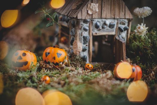 Pretty domestic mice on Haloween costume party with pupmpkins