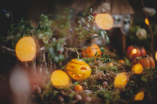 Pretty domestic mice on Haloween costume party with pupmpkins