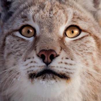 Beautiful Eurasian bobcat, lynx lynx, in winter field