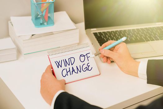 Handwriting text Wind Of Change, Business idea Changing time growing up doing things in a different way Blank Geometric Shapes For Business Advertisement And Promotion.