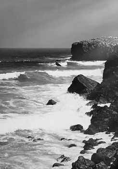 Coastal art print, monochrome and seascape concept - Atlantic ocean coast scenery, fine art