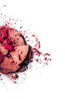 Beauty texture, cosmetic product and art of make-up concept - Crushed eyeshadows and powder isolated on white background
