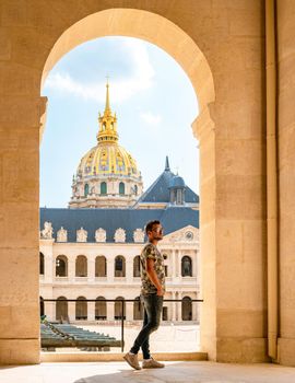 Hotel des Invalides, Young men on a city trip in Paris France Hotel Des Invalides