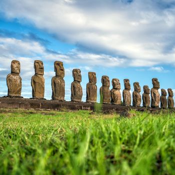 Moais at Ahu Tongariki in Easter island, Chile