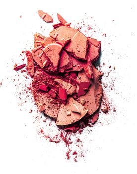 Beauty texture, cosmetic product and art of make-up concept - Crushed eyeshadows and powder isolated on white background