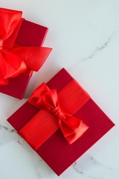 Romantic celebration, lifestyle and birthday present concept - Luxury red holiday gifts on marble