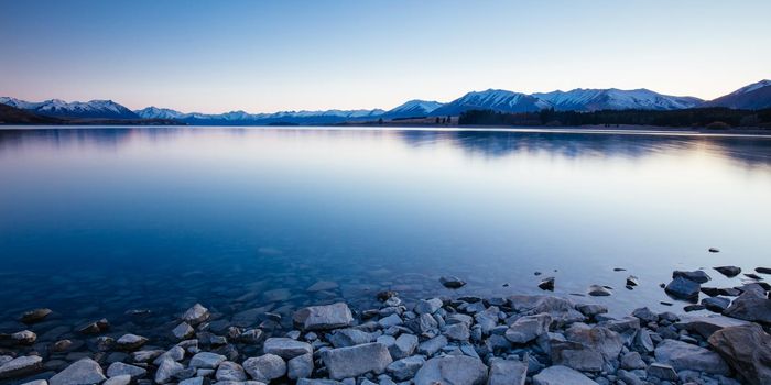 Majestic Lake Tekapo at sunrise on a cool spring morning in New Zealand