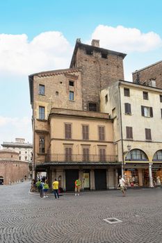 Mantua, Italy. July 13, 2021.  View of the ancient merchant's house in the city center