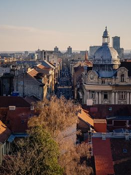 View of Gunduliceva Street, Zagreb, Croatia. View from Strossmayer's Promenade on old part of Zagreb.