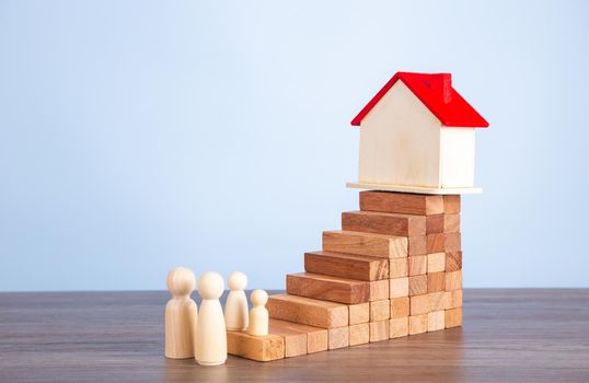 house goal concept, roll stair step of wooden staircase stack.