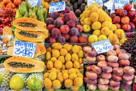 Great choice of fresh fruits for sale at a a market