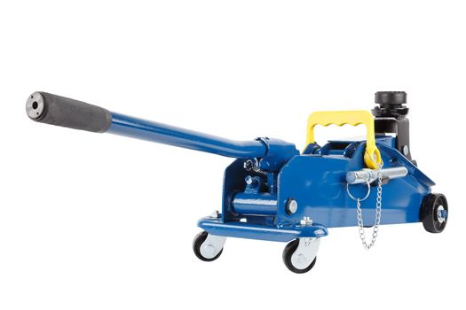 blue hydraulic car jack isolated on white background, 2 ton capacity