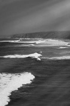 Coastal art print, monochrome and seascape concept - Atlantic ocean coast scenery, fine art