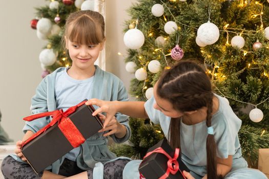 Two little girls at christmas