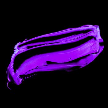 Art abstract, cosmetic product and hand painted design concept - Purple neon paint brush stroke texture isolated on black background