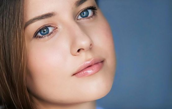 Beauty and skincare, beautiful woman with blue eyes, natural make-up, face portrait close-up