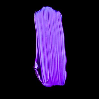 Art abstract, cosmetic product and hand painted design concept - Purple neon paint brush stroke texture isolated on black background