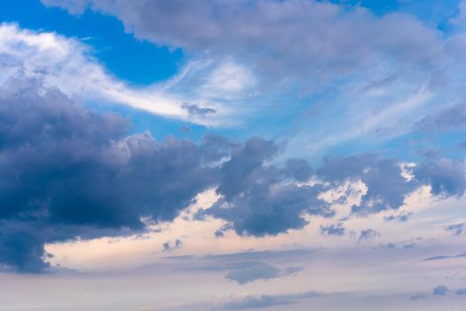 Dramatic cloud sky background Heawy rainy clouds Beautiful cloudscape Blue colors