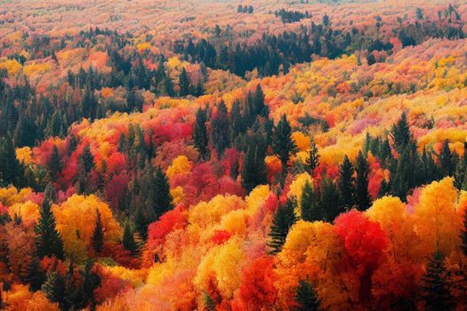 3D Illustration, selective focused, blurred, colorful fall forest landscape wallpaper.