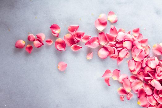 Art of flowers, wedding invitation and nature beauty concept - Rose petals on marble stone, floral background