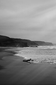 Coastal art print, monochrome and seascape concept - Atlantic ocean coast scenery, fine art