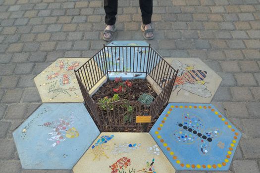 TALENT, OR, AUGUST 26, 2022: The tiniest city park in the world. This little garden is 78 square inches smaller than the next smallest park, located in Portland, OR.