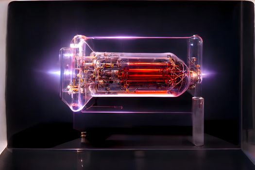 hight-tech transparent plasma quantum computer tube with glowing energy inside, neural network generated art. Digitally generated image. Not based on any actual scene or pattern.