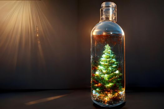 christmas tree in a bottle, neural network generated art. Digitally generated image. Not based on any actual scene or pattern.