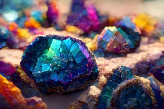gem crystal geode multicolored stones, neural network generated art.