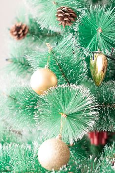 Christmas decorations and toys, New Year atmosphere at hom, blurry background. High quality photo